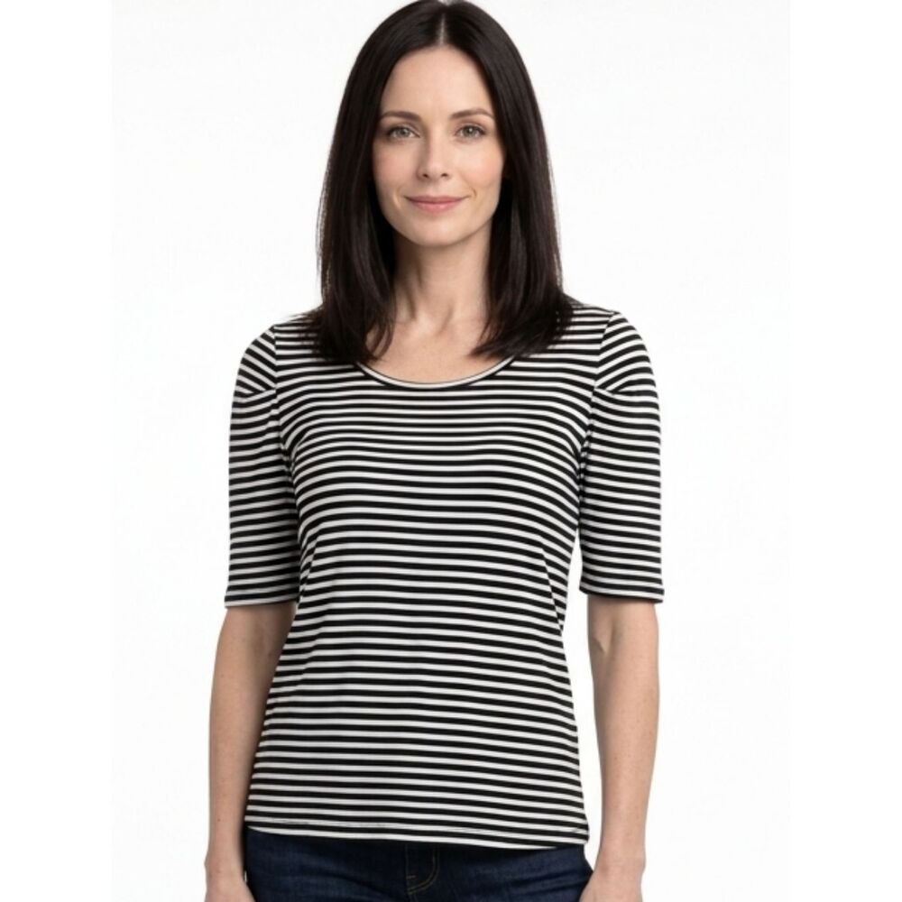 Rachel By Rachel Roy Black And White Striped Elbow Length Sleeve Blouse Size XL